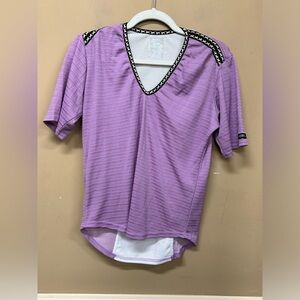 Kerrits Purple White Short Sleeve Equestrian Riding Shirt Back Pocket Size M